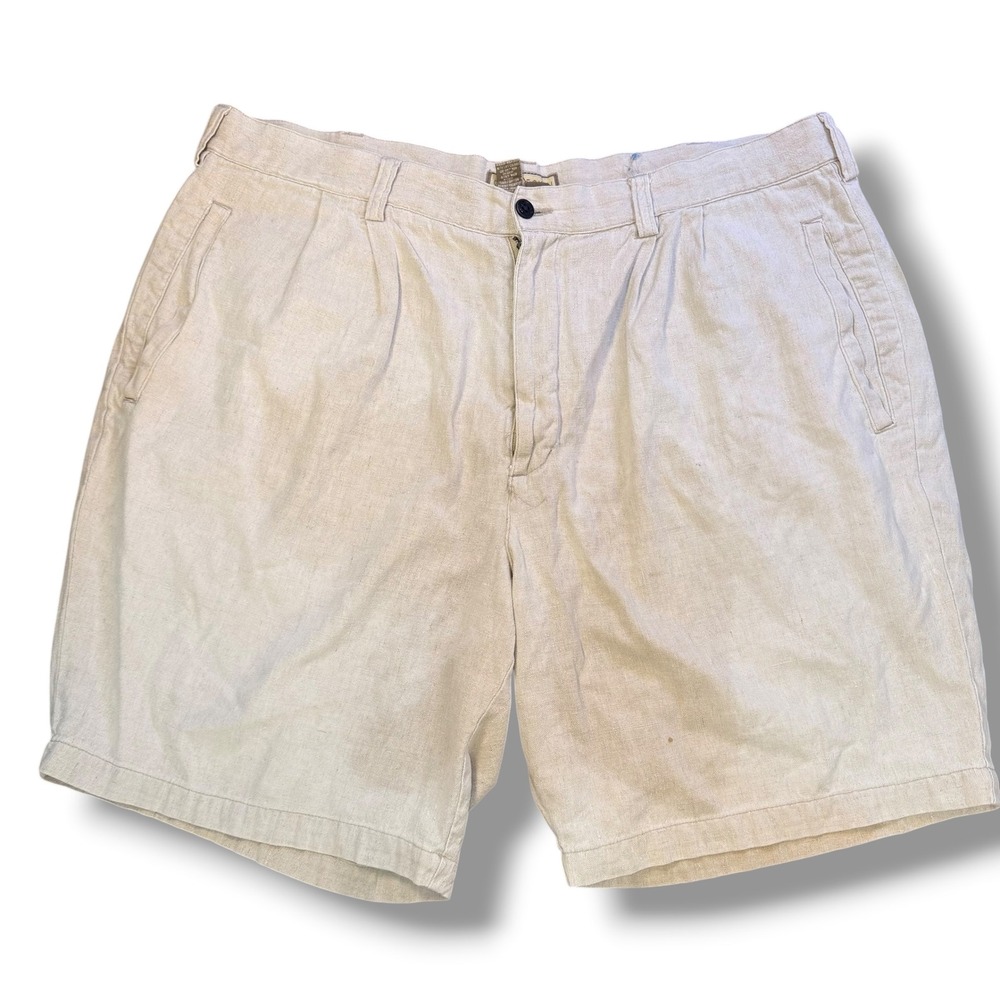 Chereskin Shorts Mens 40 Tan Linen Cotton Blend Pleated Front Classic Summer